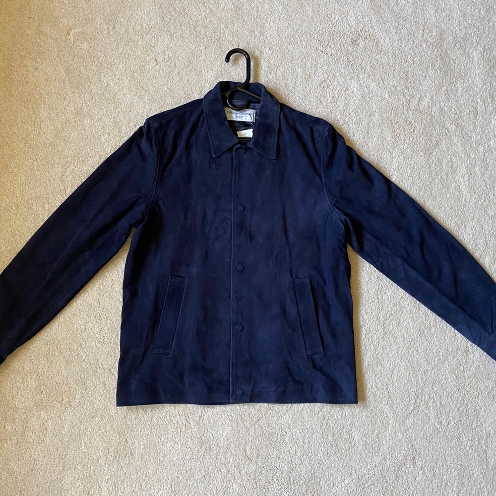 Officine Generale indigo blue suede bomber jacket